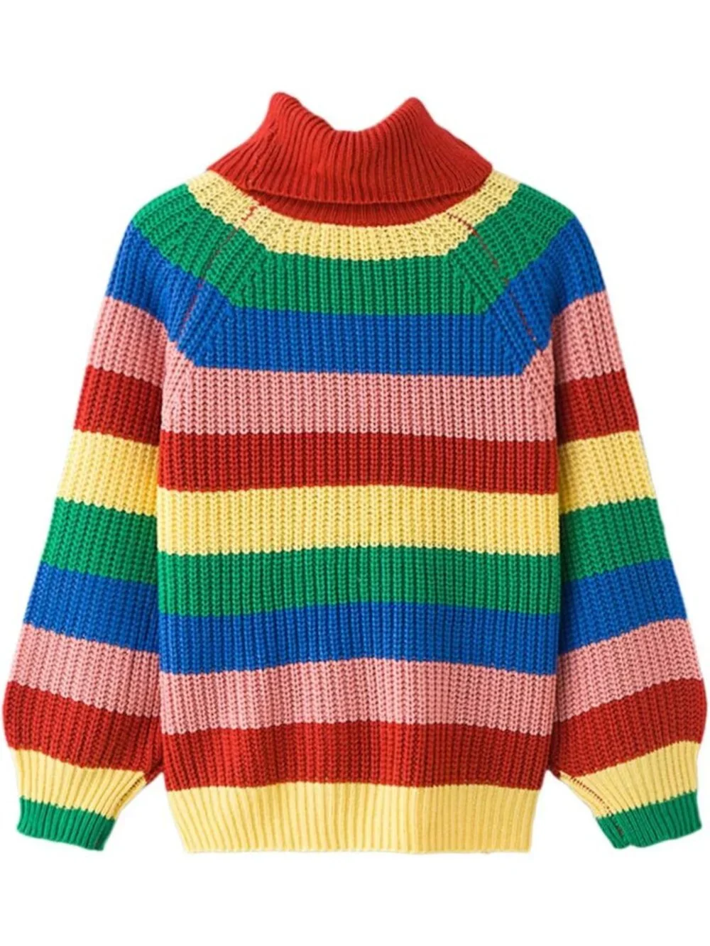 Colorful Striped Turtleneck Sweater | Long Sleeve Knit Pullover Top for Women - Picture 2 of 6